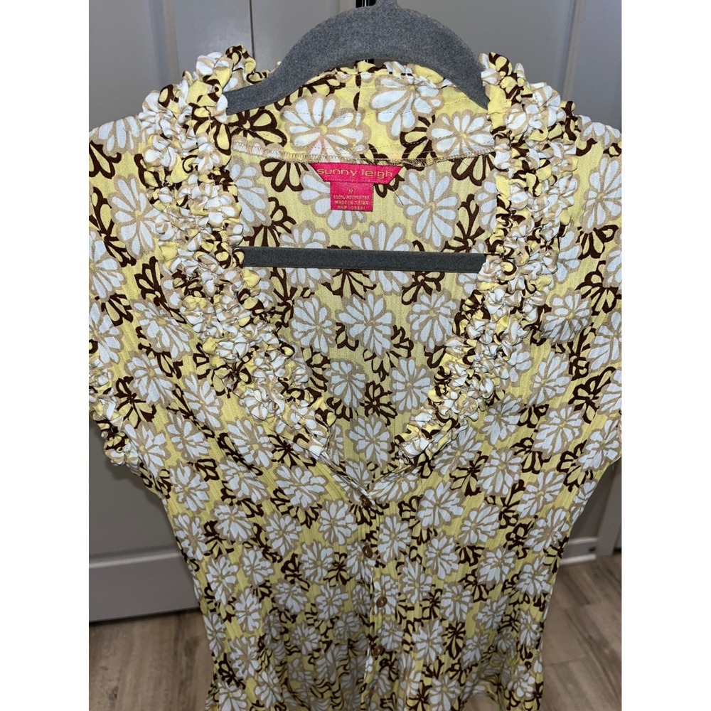Retro Sunny Leigh Y2K Floral Ruffle V-Neck Sleeveless Top Boho Women's Size M - Picture 9 of 14